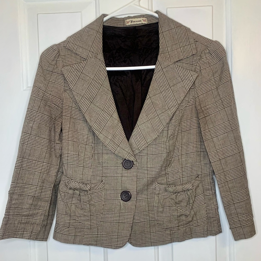 Vintage Beige Gray Forever Blazer 3/4 Sleeve Women’s Small Timeless Business